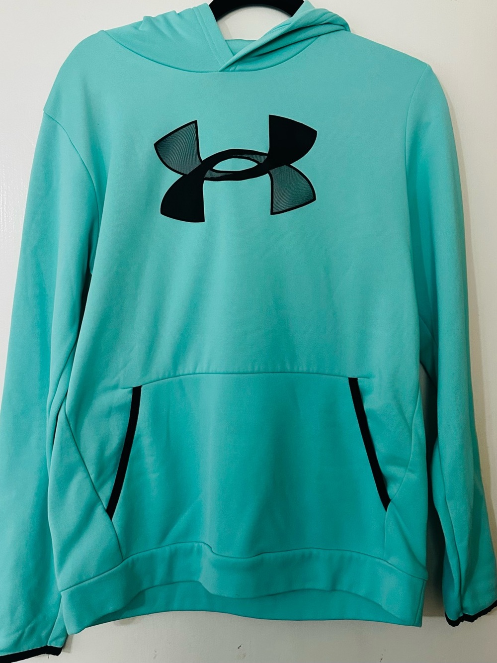 Boy’s Under Armour Fleece Aqua Pullover Hoodie with Black Logo